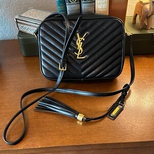 Saint Laurent Black Quilted Leather Camera Bag with Gold Logo (DH Gate Dupe)